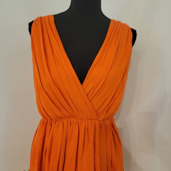 Alice + Olivia Cynthia Draped Tulip Skirt Dress Sunset Orange Silk LRG $400 NWT‎ - Picture 5 of 16